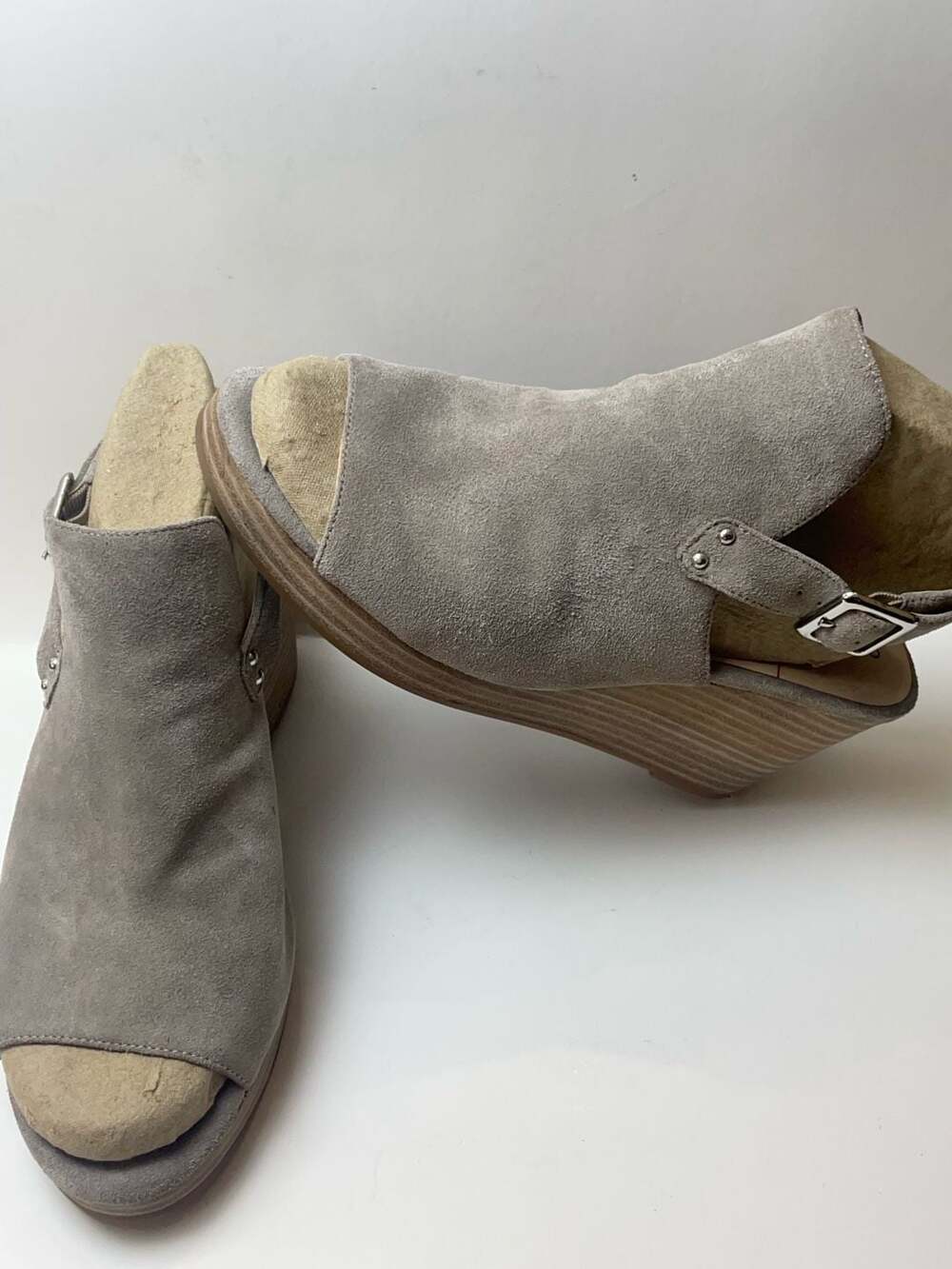 Sole Society Jagger Gray Suede Peep Toe Wedge Sandals Booties Shooties 9M